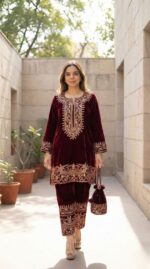 Gulnaar Velvet Embroidered Suit Set