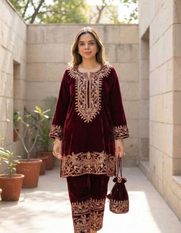 Gulnaar Velvet Embroidered Suit Set