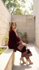 Gulnaar Velvet Embroidered Suit Set - Image 2