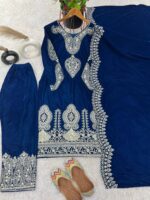 Viscos Seuqence Embroidery Work Designer Velvet Kurti Pant Dupatta Set (Ready to Wear) - Image 5