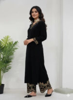 Viscose Velvet Black Beauty Velvet Straight Fit Kurti Pant (Ready to Wear) - Image 4