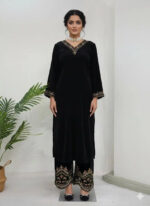 Viscose Velvet Black Beauty Velvet Straight Fit Kurti Pant (Ready to Wear) - Image 2