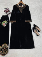 Viscose Velvet Black Beauty Velvet Straight Fit Kurti Pant (Ready to Wear) - Image 3