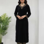 Viscose Velvet Black Beauty Velvet Straight Fit Kurti Pant (Ready to Wear)
