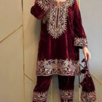 Viscose Velvet Embroidery Work Velvet Cord Set for Winter (Ready to Wear)