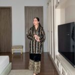 Black Zari-Stripe Organza Velvet Suit Set