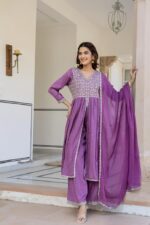 Lavender Bloom Ethnic Kurta Palazzo Set - Image 3
