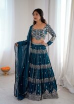 The Peacock Blue Georgette Lehenga - Image 5
