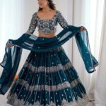 The Peacock Blue Georgette Lehenga
