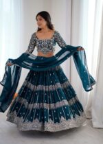 The Peacock Blue Georgette Lehenga