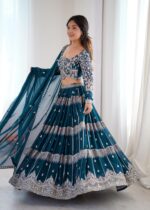 The Peacock Blue Georgette Lehenga - Image 2