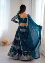 The Peacock Blue Georgette Lehenga - Image 7