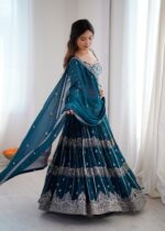 The Peacock Blue Georgette Lehenga - Image 6