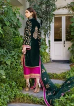 Thread Embroided winter Velvet Kurti Pant Dupatta Set (Stitched) - Image 5