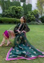 Thread Embroided winter Velvet Kurti Pant Dupatta Set (Stitched) - Image 4