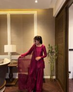 Roya Wine Silk Farshi Suit - Image 5