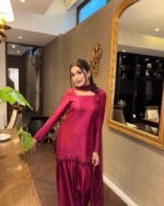 Roya Wine Silk Farshi Suit