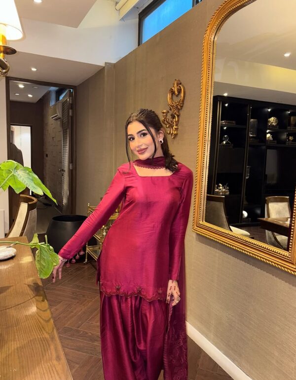 Roya Wine Silk Farshi Suit