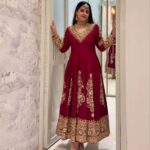 Maroon Embroidered Anarkali Suit Set