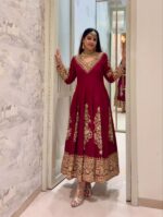 Maroon Embroidered Anarkali Suit Set