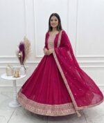 Luxury Dark Pink Anarkali set - Image 3