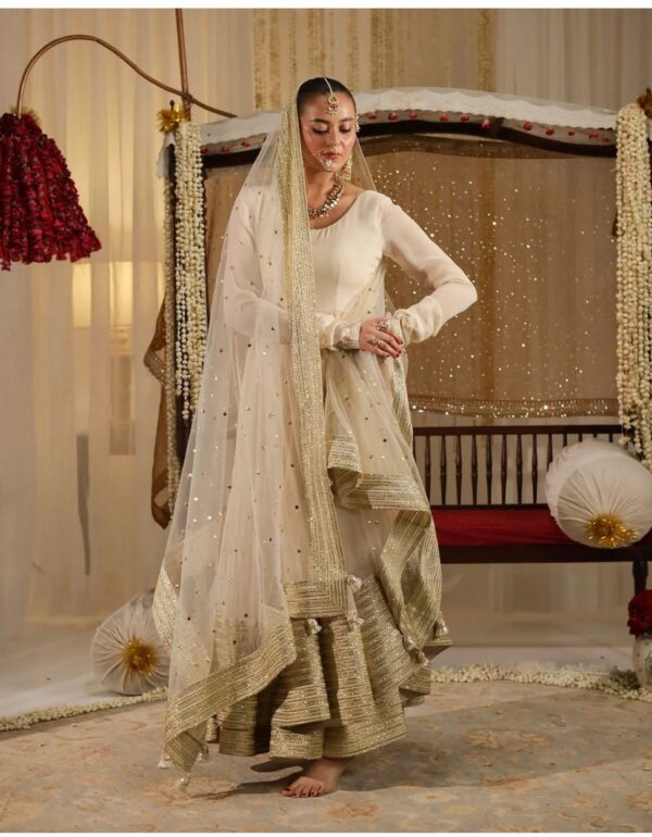 Premium Off-White Georgette Embroidered Anarkali Suit Set
