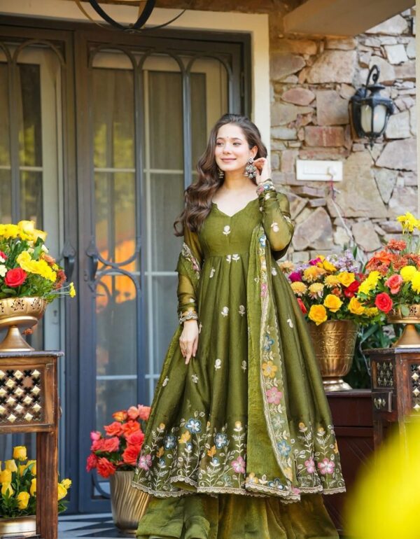Luxury Embroidered Silk Festive Anarkali Suit Set