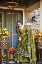 Luxury Embroidered Silk Festive Anarkali Suit Set - Image 3