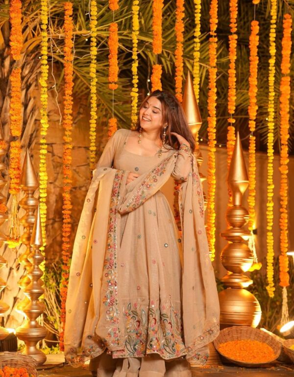 Sequins Embroidered Crunchy Silk Anarkali Sharara Set